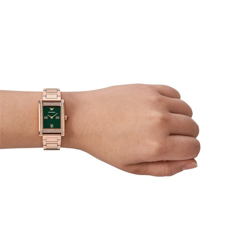 Emporio Armani AR11641 Rose Gold Tone Rectangular Case Green Dial ...