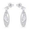 Silver Pear CZ Oval Drop Earrings- 24mm - F1232 Alternative Image