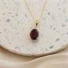 9ct Gold Oval Garnet and Diamond Halo Necklace - R8366 Alternative Image