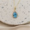 9ct Gold Blue Topaz And  Diamond Teardrop Necklace - 6pts - R8375 Alternative Image
