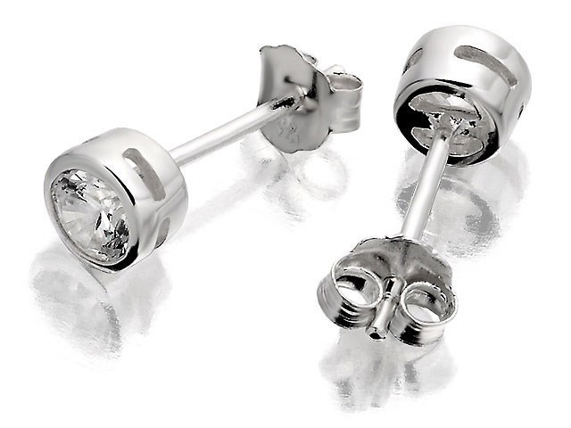 Silver Round Cubic Zirconia Earrings - 5mm - F0490