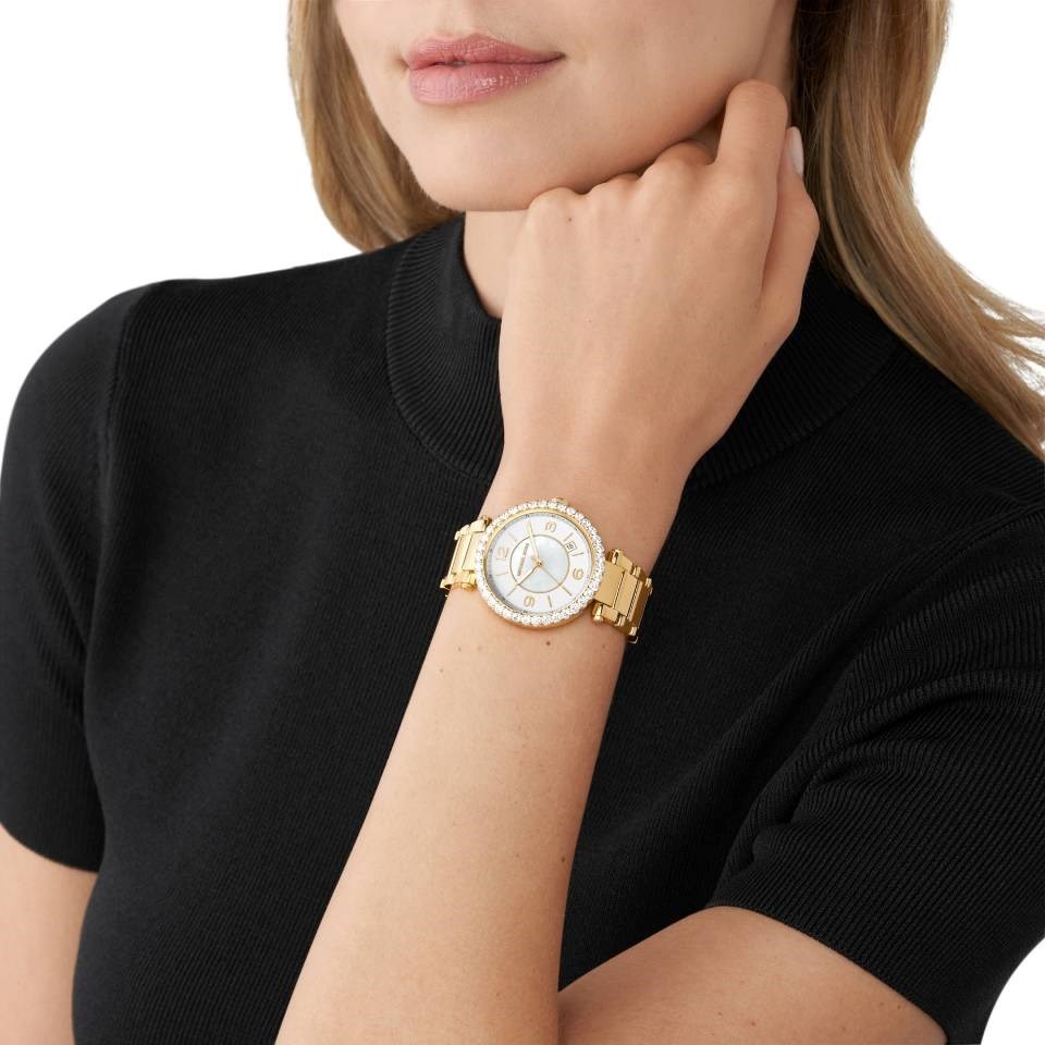 Michael Kors MK4693 Gold Plated Crystal Set Bracelet Watch 