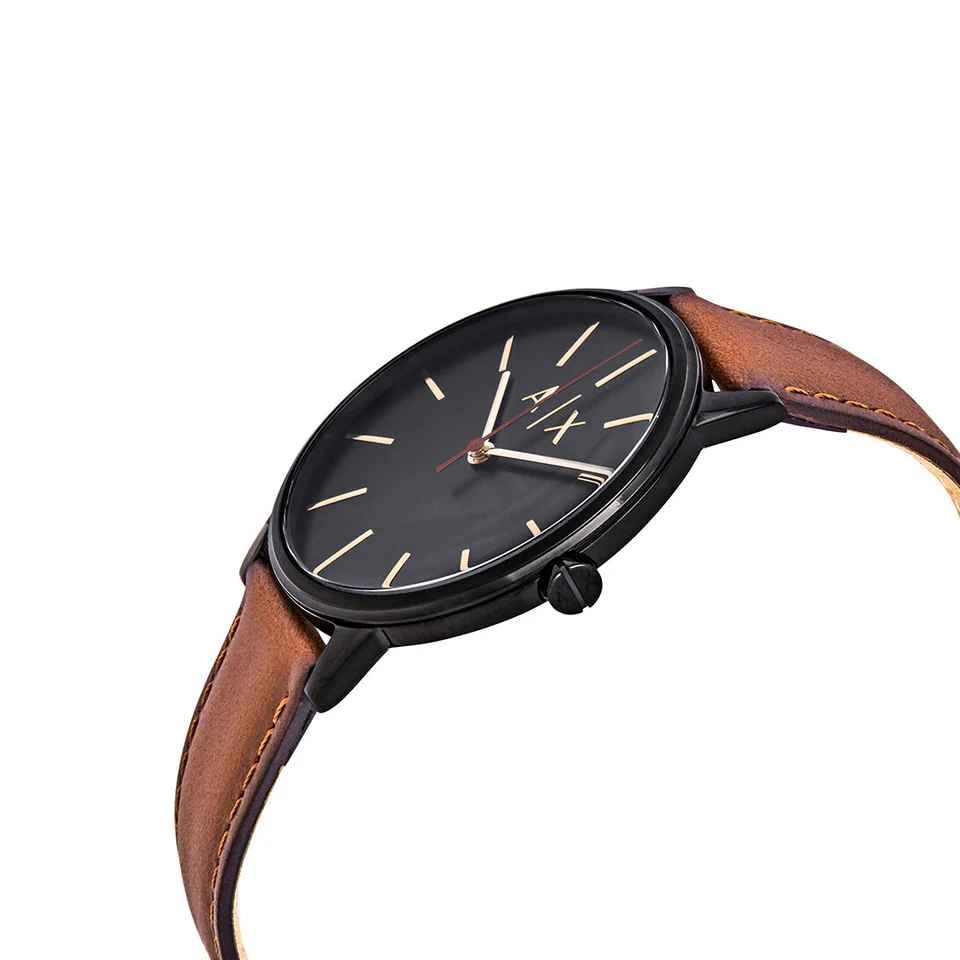 Armani Exchange AX2706 Black IP Brown Leather Strap Watch W65129