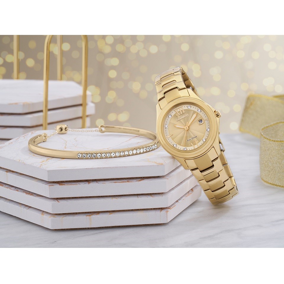 Citizen FE1132 84P Gold Plated Eco Drive Watch And Bracelet Gift Set W9189