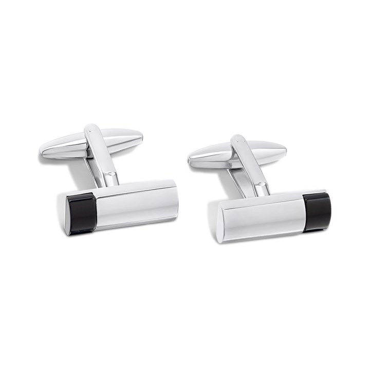 Onyx Tipped Silver Tone Cufflinks - A53187