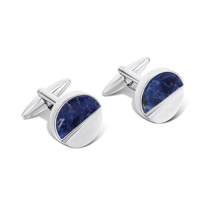 Sodalite And Silver Tone Round Cufflinks - A53192