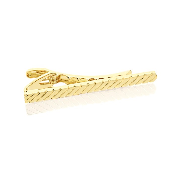 Gold Tone Diagonal Stripe Tie Slide - A5420