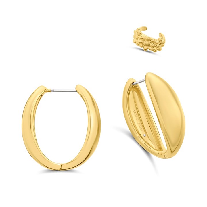 Skagen SKJ5003710 Gold Tone Hoop Earrings And Ear Cuff Set - A70297