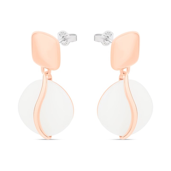 Skagen SKJ1816791 Sofie White Sea Glass Rose Gold Tone Earrings - A7163