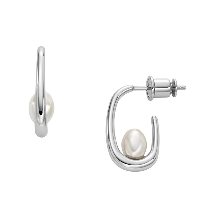 Skagen SKJ1797040 Silver Tone Immitation Pearl Drop Earrings - A7170