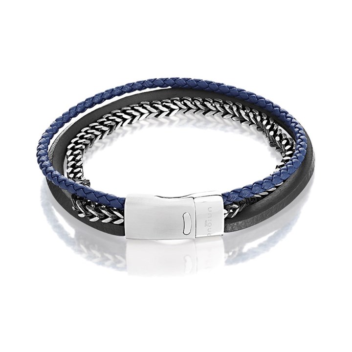 Unique Leather And Steel Chain Bracelet - A73100