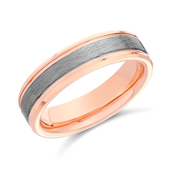 Unique Tungsten Carbide Rose IP Plated Ring - 6mm - A73101