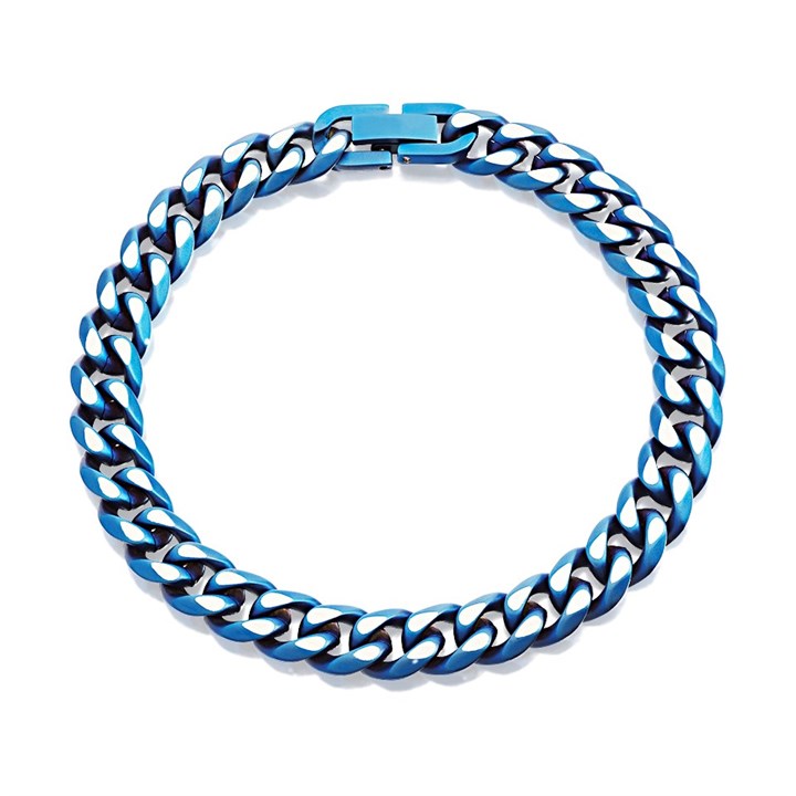 Unique Stainless Steel Blue IP Plating Curb Bracelet - A73118