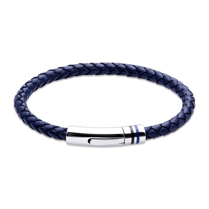 Unique Blue Leather Bracelet With Stainless Steel Clasp - A73150