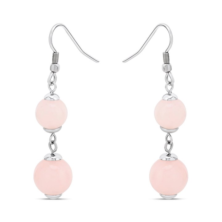 Unique Steel Drop Earrings-Pink Jade Elements - A7408