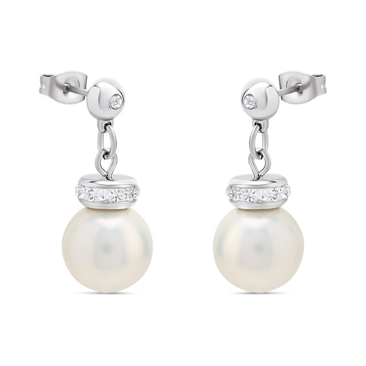 Unique Steel White Shell Pearl And Crystal Earrings - A7409
