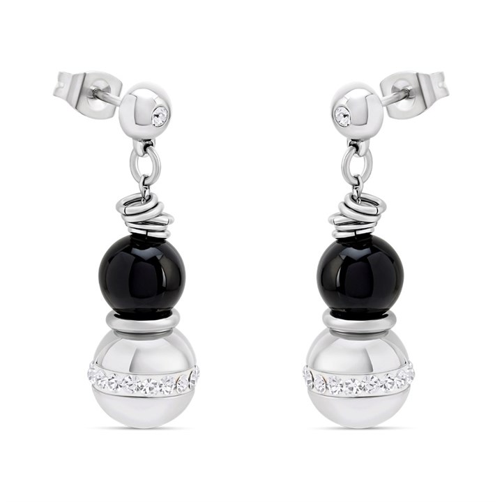 Unique Steel Black Agate And Crystal Earrings - A7410