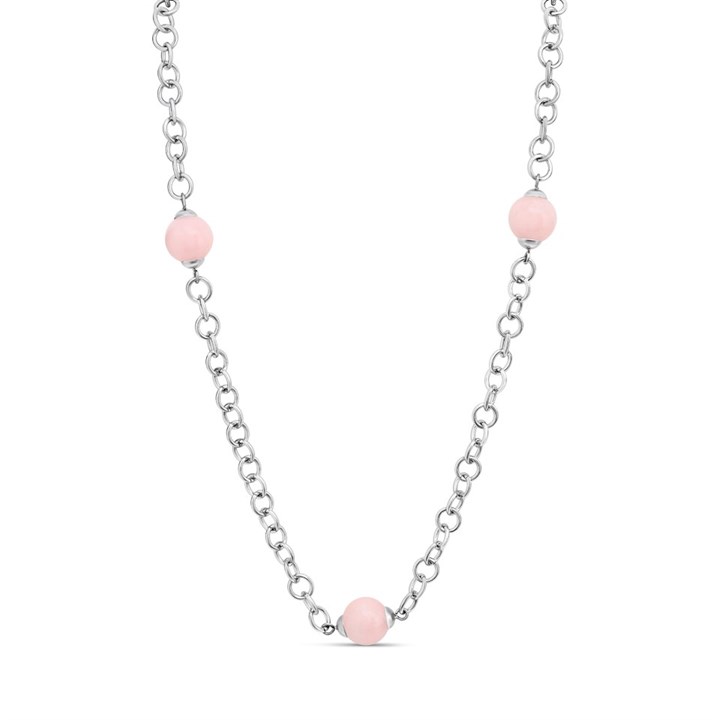Unique Steel Necklace-5 Pink Jade Elements 75cm - A7419