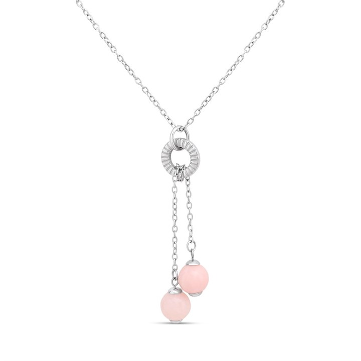 Unique Steel Pink Jade Necklace - A7420
