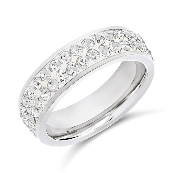 Unique Stainless Steel Crystal Ring - A7426