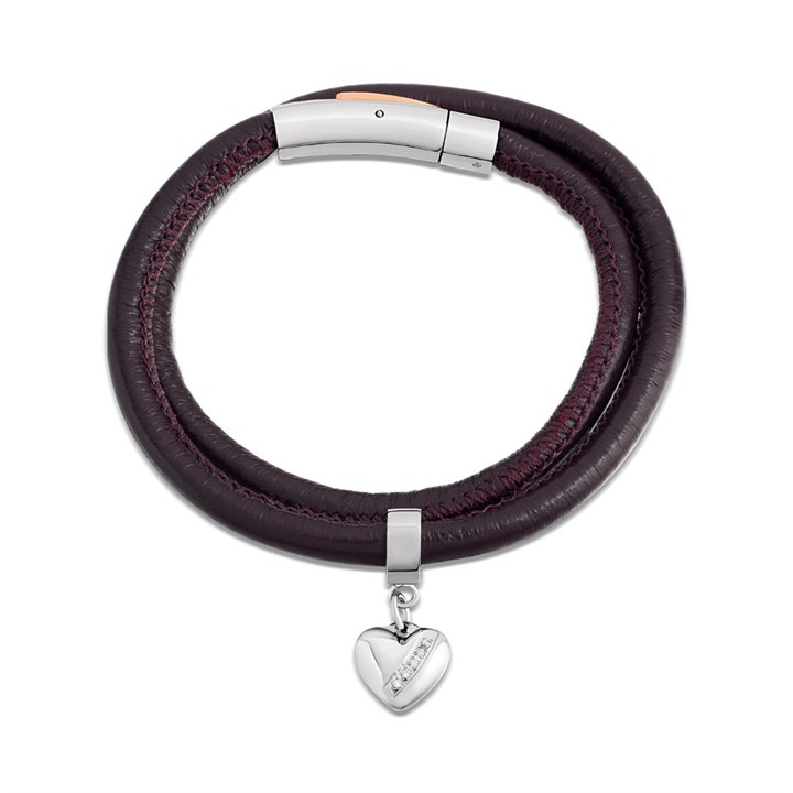 Unique Berry Leather Bracelet With Heart Charm - A7429