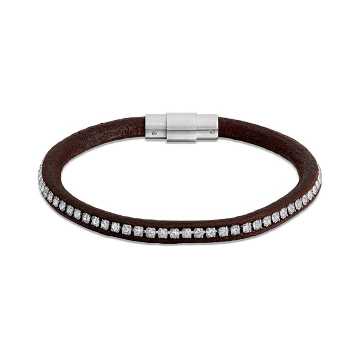 Unique Brown Leather And CZ Bracelet - A7430
