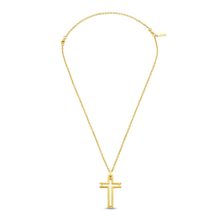 Police PEAGN0005306 Gold Tone Cut-Out Cross Necklace - A98340