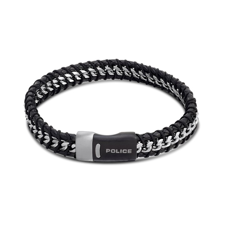 Police PEAGB2213401 FARO Steel And Black Leather Bracelet - A98371