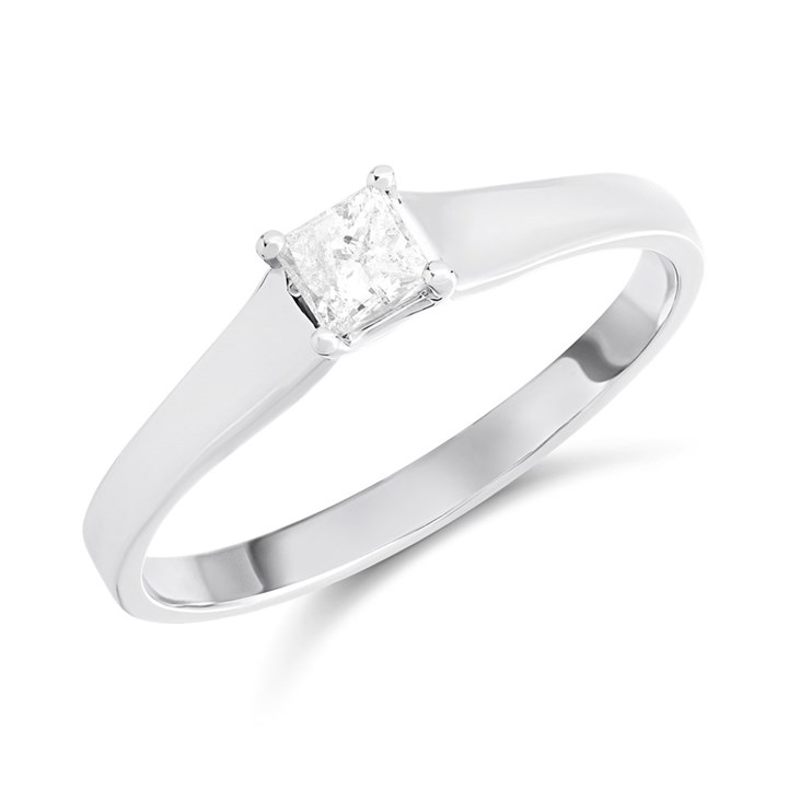 18ct White Gold Princess-Cut Diamond Single Stone Ring, 1/4ct - D0749