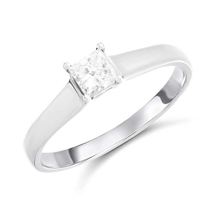 18ct White Gold Princess-Cut Diamond Solitaire Ring, 1/3ct - D0754