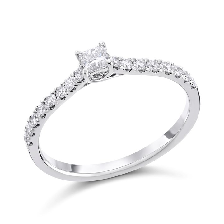 Platinum Princess Cut Diamond Engagement Ring - 1/3ct - AGI Certificated - D08119