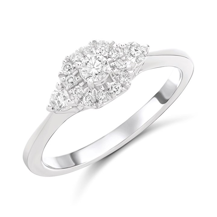 Platinum Cushion-Set Diamond Trilogy Ring, 1/3ct AGI Certificated - D08142