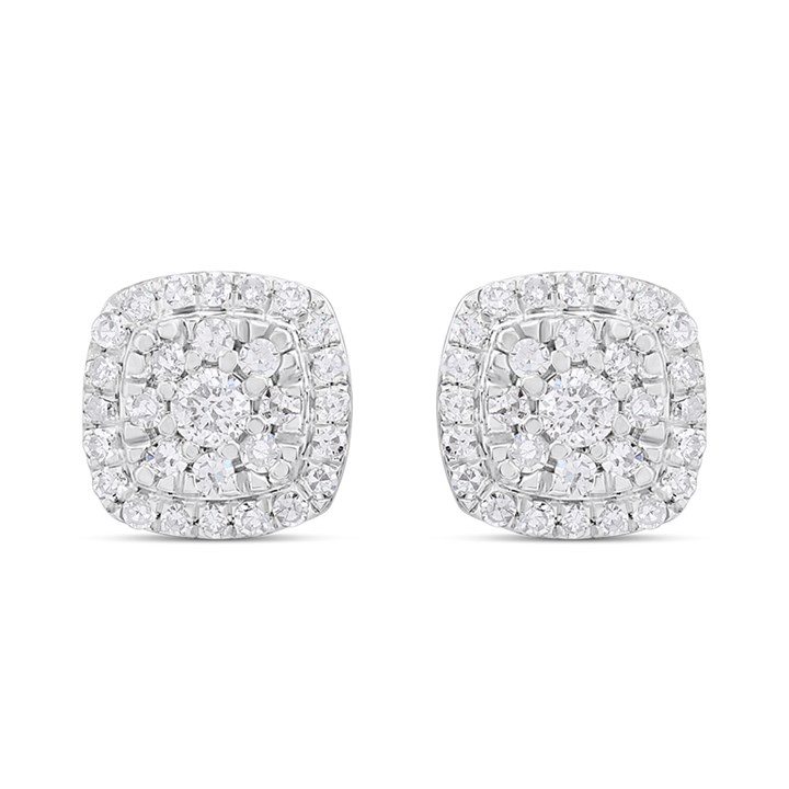 Platinum Cushion-Shaped Diamond Cluster Studs Earrings, 1/4ct/pr - D08502