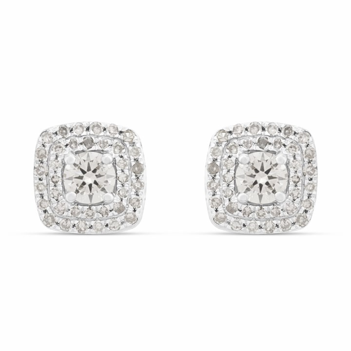 Platinum Cushion-Shaped Diamond Cluster Stud Earrings, 1/2ct/pr - D08504