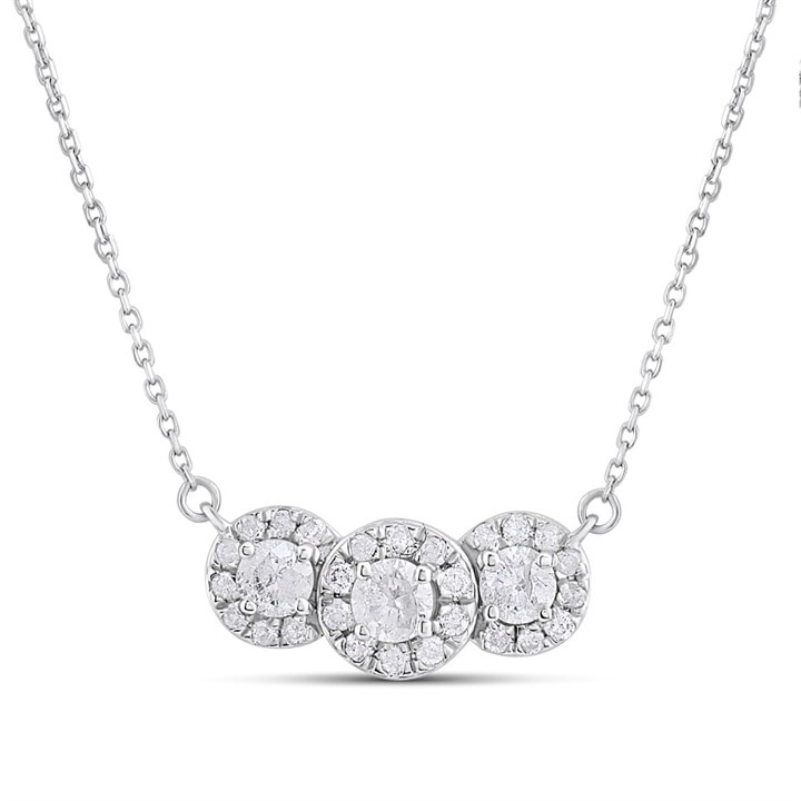 Platinum Fixed Diamond-Set Trilogy Necklet, 1/3ct - D08506