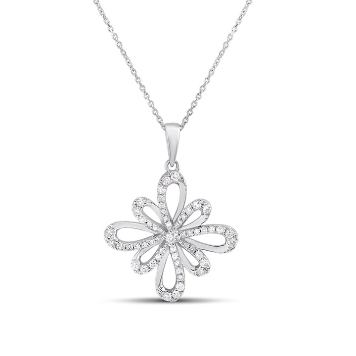 Platinum Diamond-Set Flower Necklace, 1/4ct - D08512