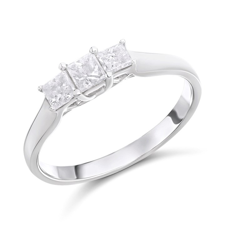 18ct White Gold Princess-Cut Diamond Trilogy Ring, 1/2ct - D1319