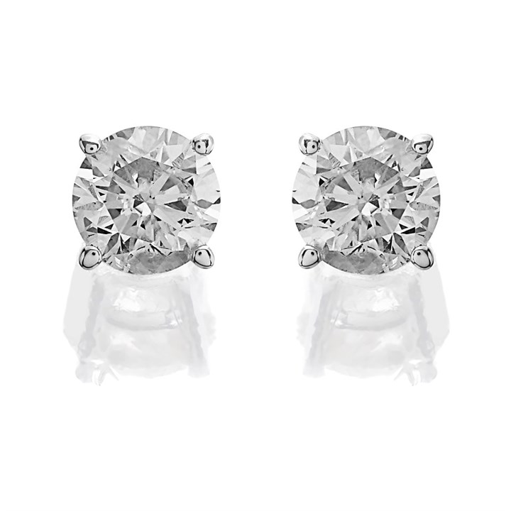 14ct White Gold 1 Carat Diamond Solitaire Stud Earrings - AGI Certificated - D3908