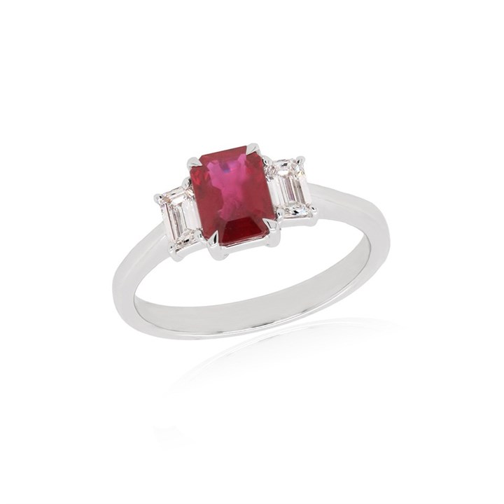 18ct White Gold Ruby And Diamond Three Stone Ring - 39pts - D4108