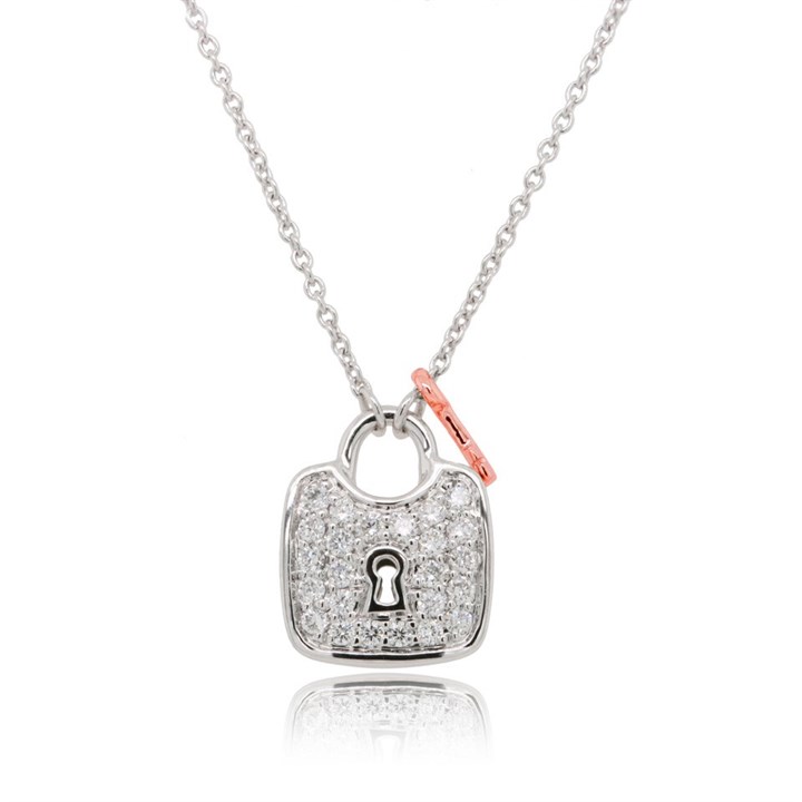 18ct White And Rose Gold Diamond Padlock Necklace - 18pts - D4534