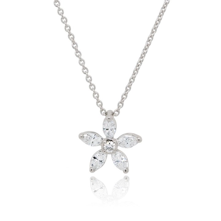 18ct White Gold Diamond Flower Necklace - 30pts - D4536