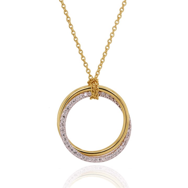 18ct Two Colour Gold Diamond Circle Necklace - 14pts - D4553