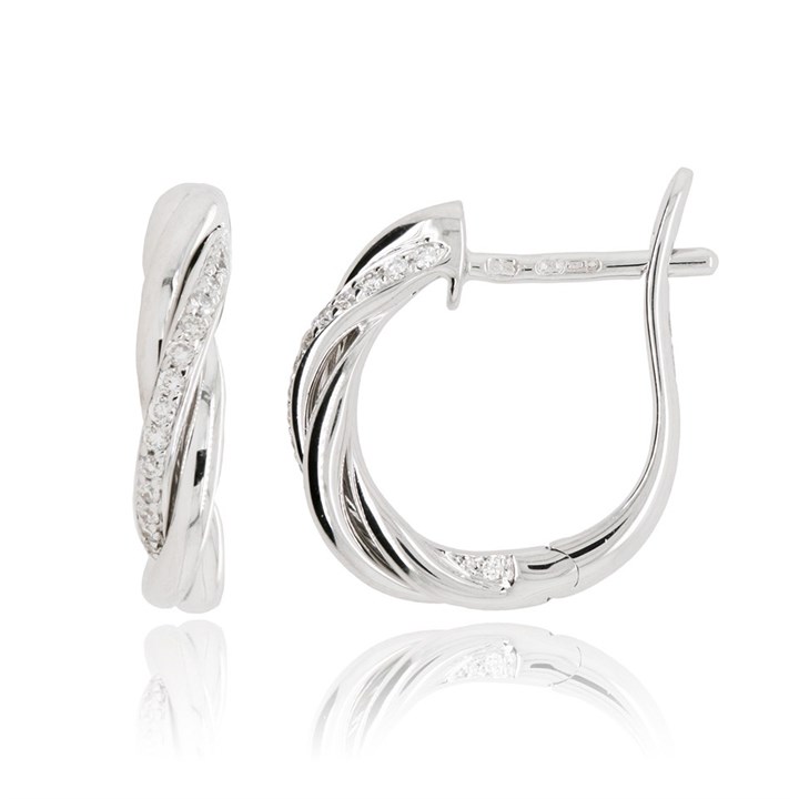 18ct White Gold Diamond Plaited Hoop Earrings - 11pts per pair - D4565