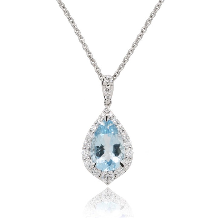 18ct White Gold Aquamarine And Diamond Necklace - 29pts - D4601