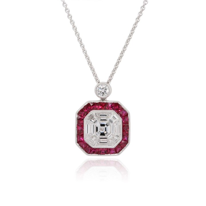 18ct White Gold Diamond And Ruby Necklace - 77PTS - D4602