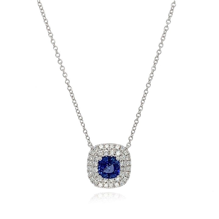18ct White Gold Sapphire And Diamond Cluster Necklace - 29pts - D4608