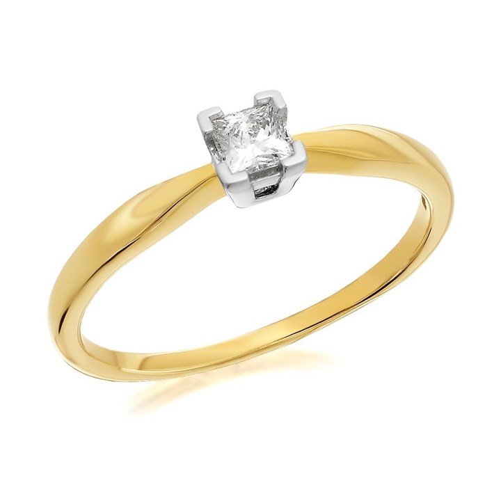 9ct Gold Princess Cut Diamond Solitaire Ring - 20pts - AGI Certificated - D5006