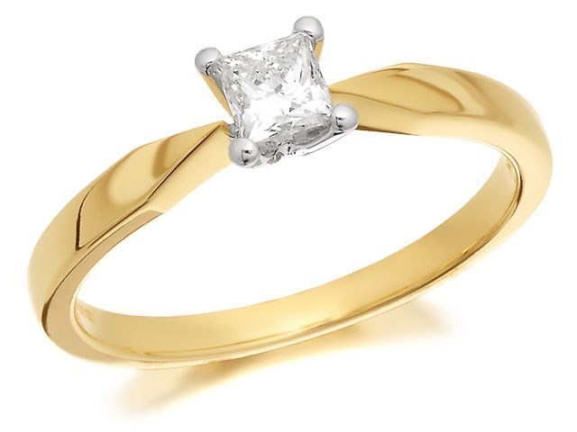 9ct Gold Princess Cut Diamond Solitaire Ring - 1/4ct - AGI Certificated - D5013