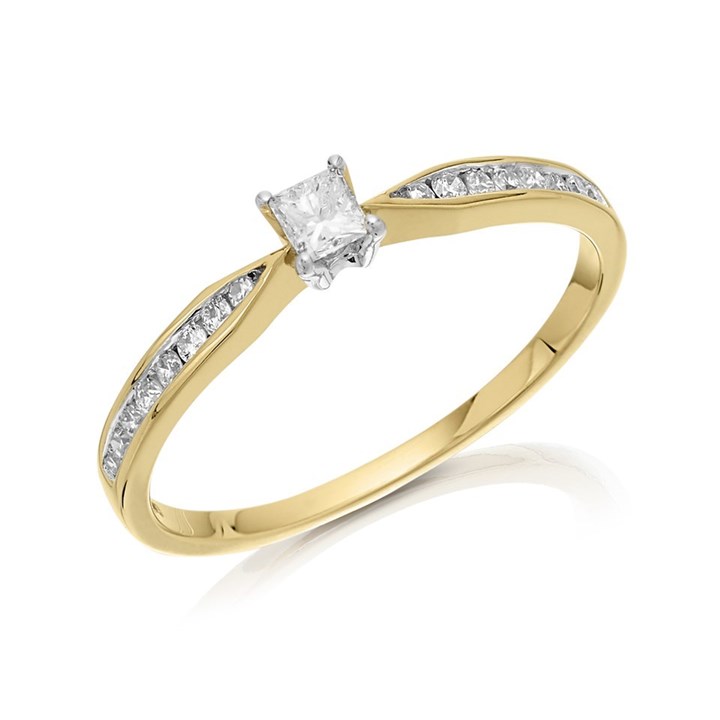 9ct Gold Princess Cut Diamond Ring - 1/4ct - AGI Certificated - D5129