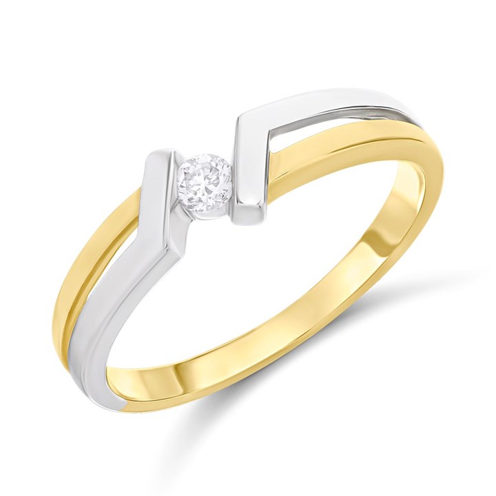 9ct Gold Two Colour Diamond Crossover Single Stone Ring - D5144